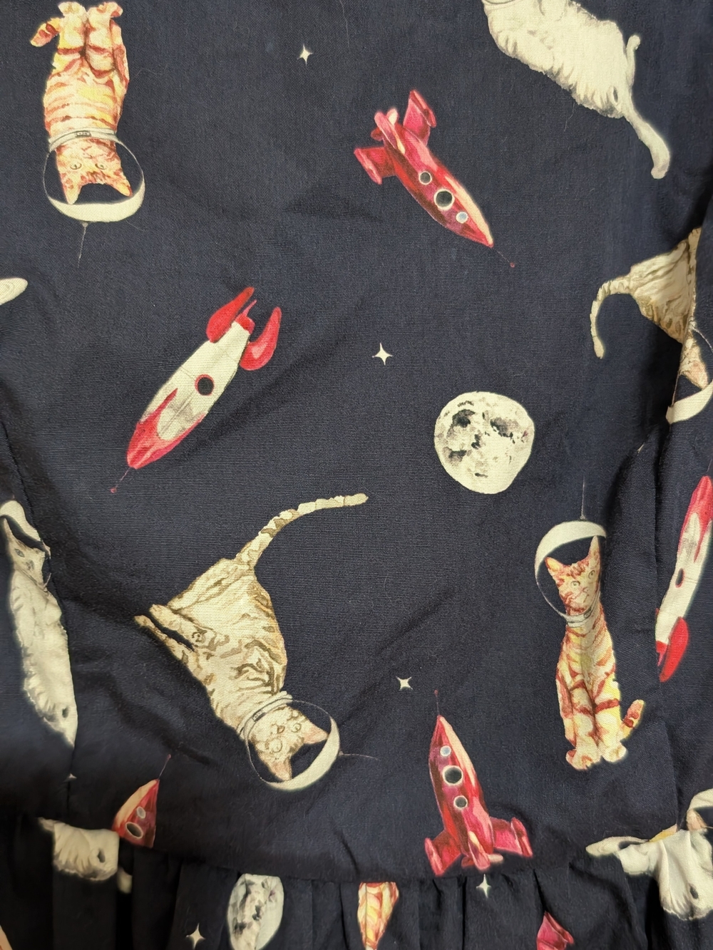 Modcloth Navy Sleeveless Space Cat Print Dress - Picture 2 of 4